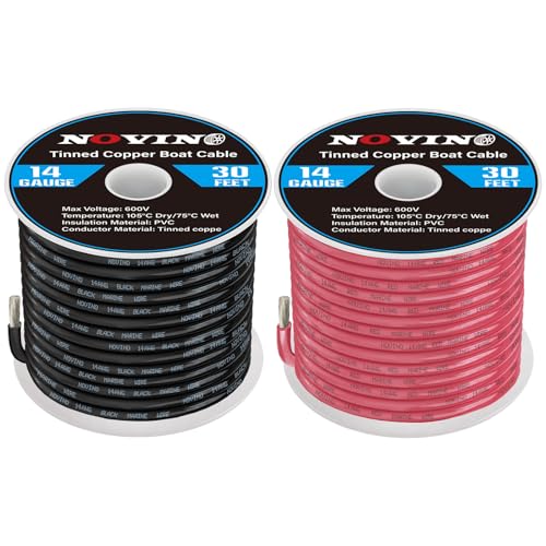 14 Gauge Marine Wire - 30FT Red & Black, Tinned Copper Electrical Cable
