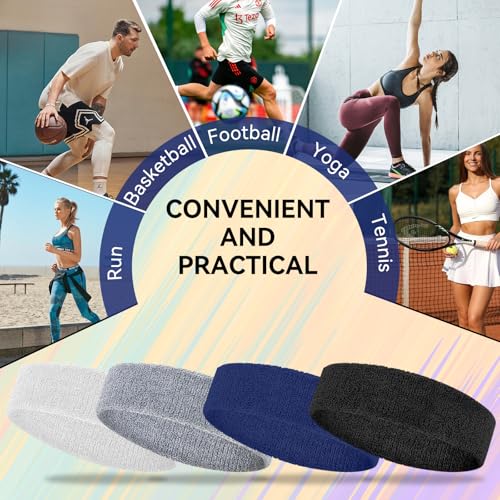 4 Pack Cotton Terry Sweatbands for Sports & Workouts