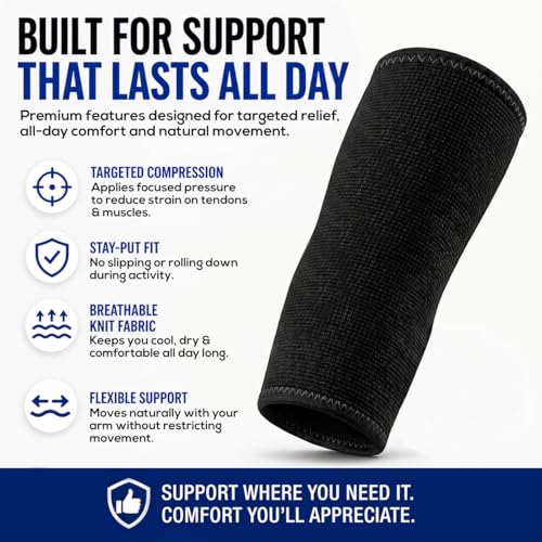 SB SOX Elbow Brace Compression Sleeve for Men & Women - Black, Medium