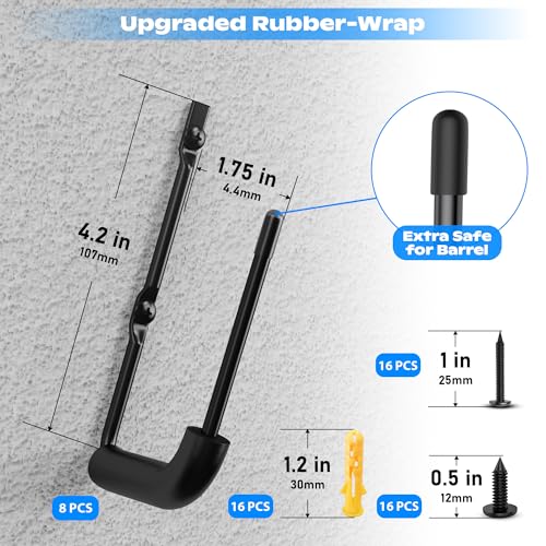 8Pcs Pistol Wall Mount Rack - Rubber Wrap Top for