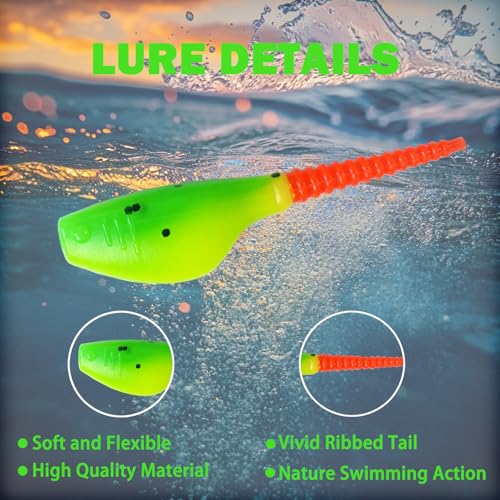 Crappie Lures Kit - Soft Plastic Fishing Lures, 24 Packs - Green-Yellow-Red