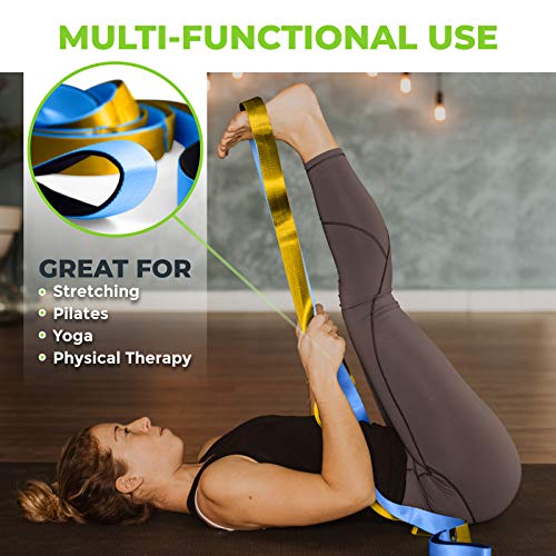 Stretching Strap for Physical Therapy - 12 Loop, 8' Long, Blue/Gold