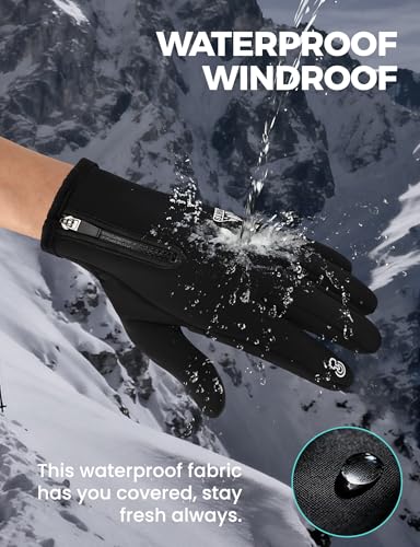 Thermal Touchscreen Winter Gloves - Waterproof Windproof Black Medium
