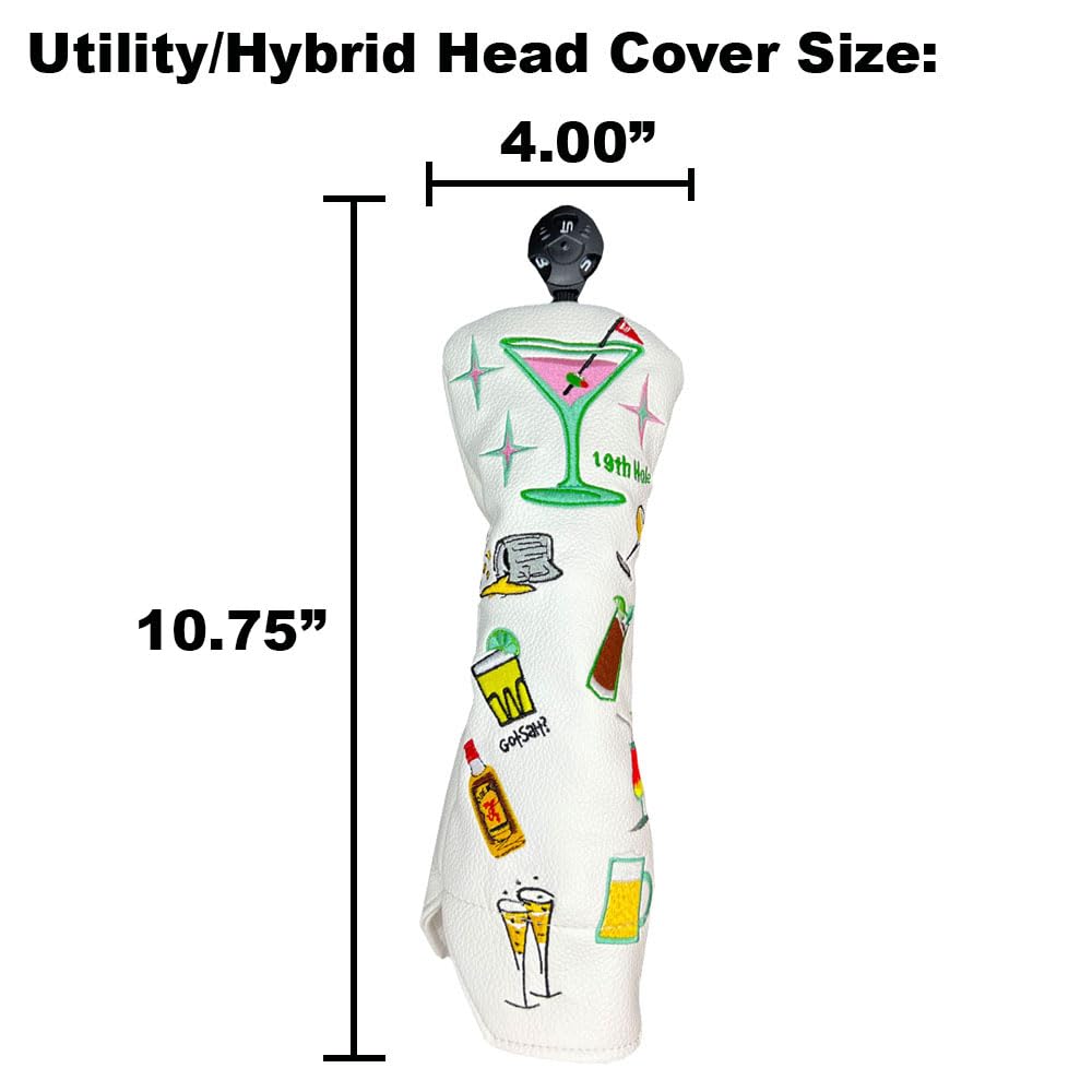 Giggle Golf Utility/Hybrid Head Cover, Funny PU Leather Club Covers for Women & Men (19th Hole)