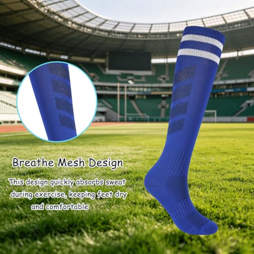 EPEIUS Kids Soccer Socks Cushioned Striped Knee High Boys Girls 4pk