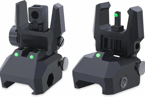 GOTICAL Fiber Optic Sights Flip Up Front and Rear Strong Polymer Folding Sights with Red and Green Fiber Optics Dots Tool-Free Adjustable Backup Sight Set for Picatinny Rails