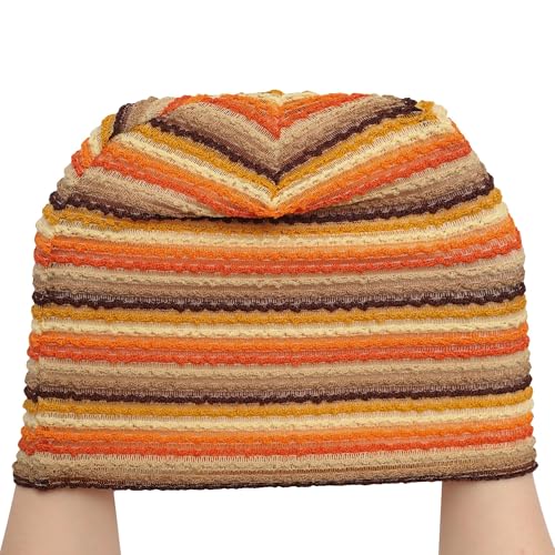 ZLYC Women's Striped Orange Knit Slouchy Beanie Hat - One Size Thin Skull Cap