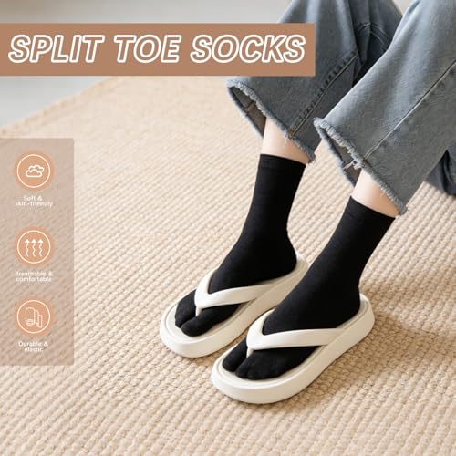 Unisex Tabi Split-Toe Flip Flop Socks - Black, 4 Pairs