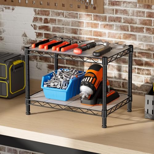 SINGAYE 2 Small Wire Shelves Kitchen Pantry Close Home Organizers and Storage Bathroom Shelf Laundry Room Organization Adjustable Book Metal Garage Shelving Unit