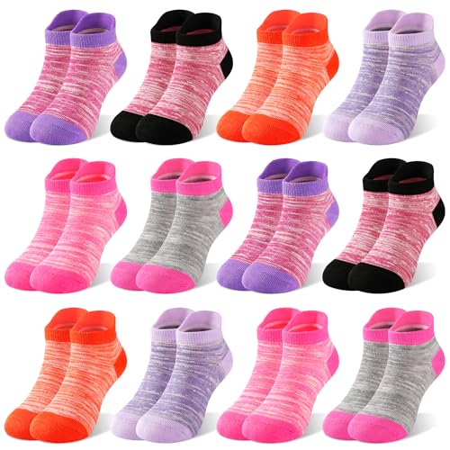 12 Pairs Girls Socks with Tab, Athletic Socks for Ages 1-14 | SPTRAMLE, 10-14 Years, Multicolor #2