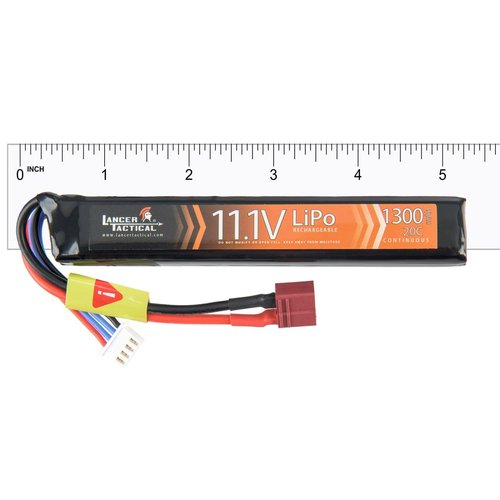 Lancer Tactical Two Pack of LiPo Airsoft Battery 11.1V 1300mAh 15C/20C Stick - Tamiya/Dean Connector, Designed for Airsoft M4 (Includes Safety Charging Bag) (1300mAh 20C Stick - Dean Connector X2)