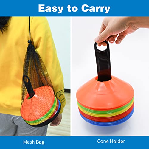Agility Disc Cones Set - 50 Pack with Carry Bag & Holder