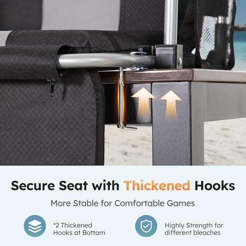 Folding Stadium Seats - 2 Pack Portable Bleacher Chairs with Cushions, Cup Holder - Black Grey