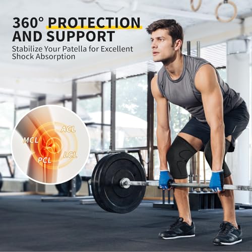 Knee Compression Sleeves - 2 Pack for Pain Relief & Support
