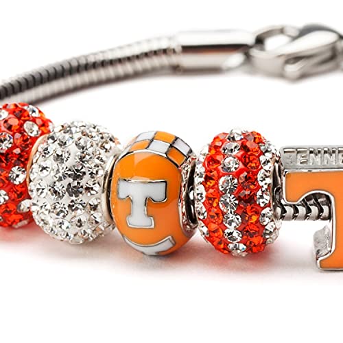 Tennessee Vols Charm for Bracelets - Orange & White Bead - Hypoallergenic Stainless Steel