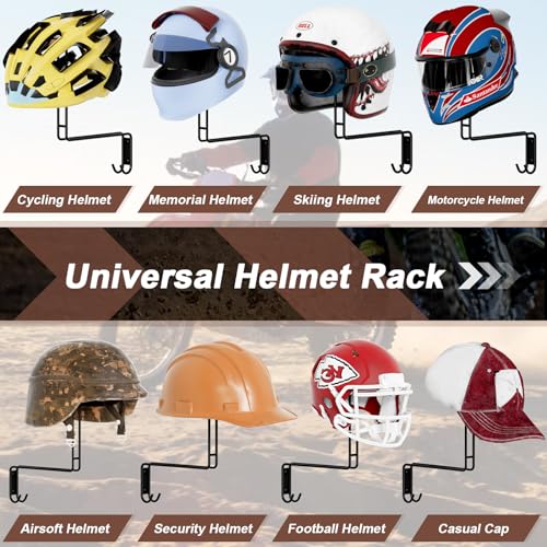 Helmet Holder Wall Mount, 4 Pack Motorcycle Helmet Rack, Helmet Hanger Rack Motorcycle with 2 Hooks Helmet Hanger for Motorcycle Bike Coats, Caps, Baseballs and Rugby Helmet