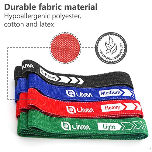 Limm Multicolor Fabric Resistance Bands Set - 40 Inch Loop Bands for Legs, Butt, Yoga & Pilates - 4 Pack