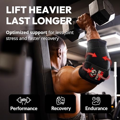 Hybrid Elbow Wraps for Weightlifting - Compression Sleeve & Adjustable Support - Black, Large