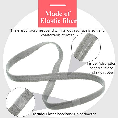 Non-Slip Elastic Sports Headbands - Set of 4, Black, Gray, and White