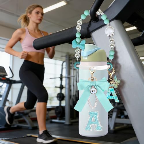 Water Bottle Accessory Bundle - Handle Strap with Charms - Cyan