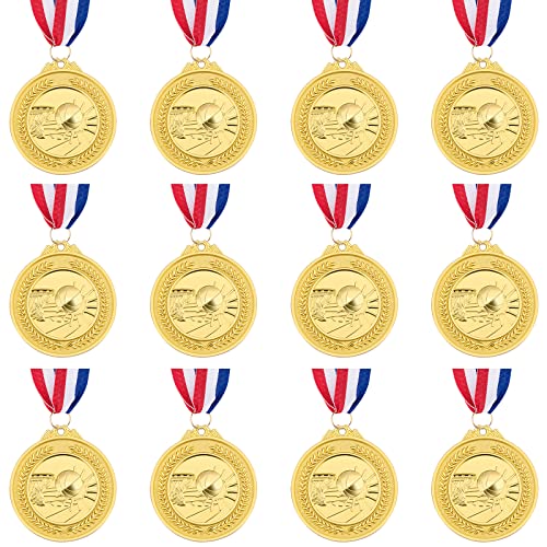 Petutu 12 Pack 2 Inch Gold Basketball Medals with Ribbons - Award Trophies