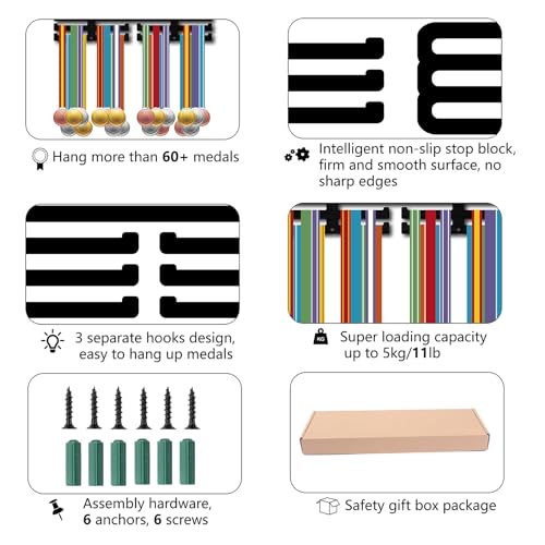 Swimming Medal Holder Rack - Black Metal Display for 40+ Medals