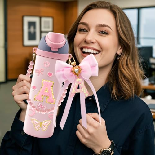 Personalized Pink Letter Accessories Set for Owala Bottle - Letter A