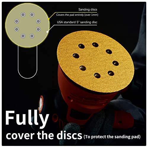 5 Inch Sanding Discs Hook and Loop | 60/80/120/220/320 Grit Sandpaper Assortment | Orbital Sander Pads | Sand Paper for Automotive and Woodworking | 50 Pack