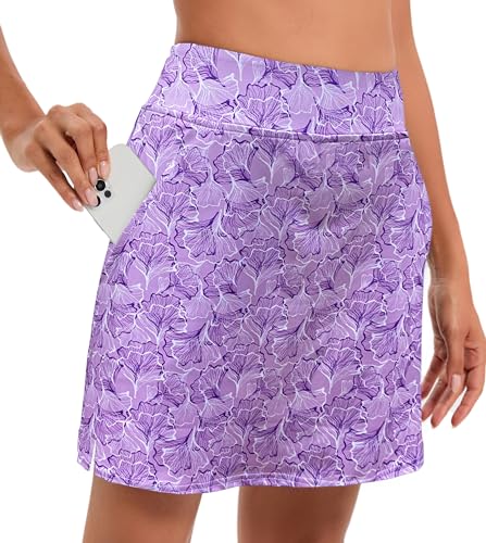 Oyamiki Women's Lightweight Tennis Skort - Large Lilac Flowers Pink
