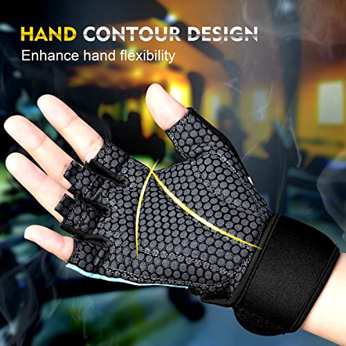Green Fingerless Weight Lifting Gloves with Wrist Support - Medium