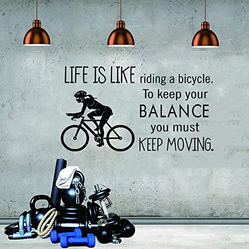Bicycle Wall Decal - Removable PVC Sticker with Inspirational Quote ¡°Keep Balance and Keep Moving¡± - Bike Mural Art for Bedroom, Study, Gym, Office, or Workout Room - 12"x22" (JWH274-bicycle)