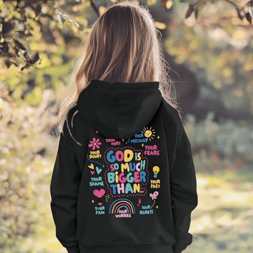 Christian Jesus God Hoodie for Girls - Bible Verse Sweatshirt - Black, 7-8 Years