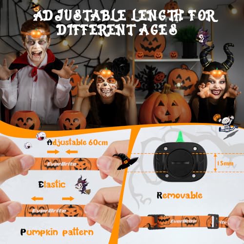 Pumpkin Headlamps for Kids - 2 Pack with Spot & Strobe Modes