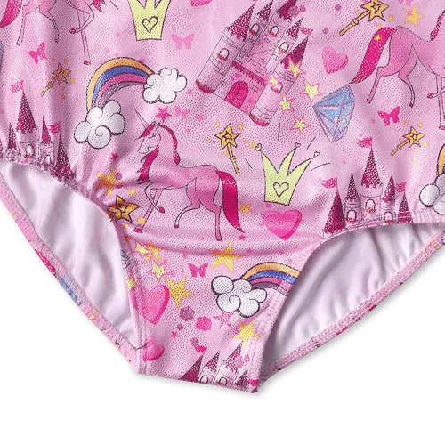 Long Sleeve Gymnastics Leotard for Girls - Sparkly Pink Castle, 3-4T