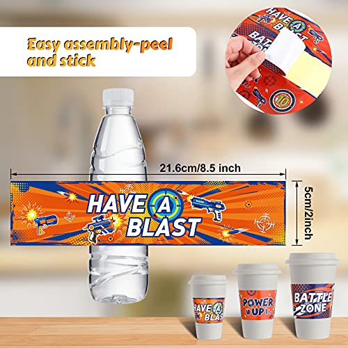 30 Dart Gun Party Water Bottle Labels - Birthday Decoration Wraps
