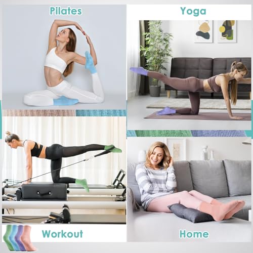 4 Pairs Pilates Socks with Grips for Women, Barre Yoga Grippy Socks,
