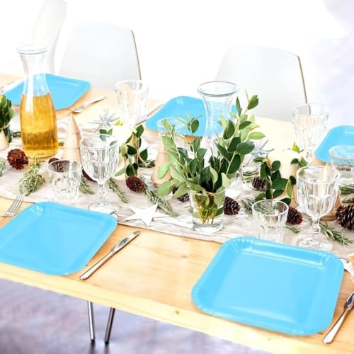 Powder Blue Square Dessert Plates - 7" - Pack of 16