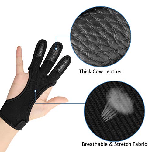 Archery Shooting Glove - Three Finger Leather Protective Gloves - Small