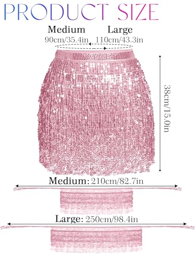 Sequin Tassel Skirt Belly Dance Hip Scarf Wrap - Pink Medium