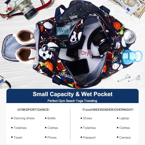 RHCPFOVR Gym Travel Duffle Bag for Boys - Deep Blue with Shoe & Wet Pocket, Kids Sports Overnight Bag