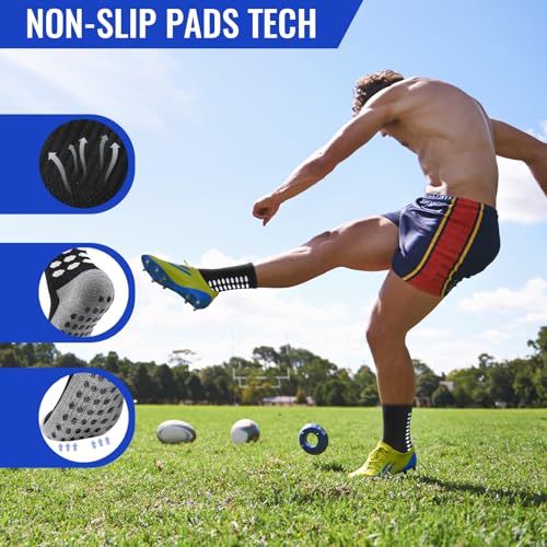 Non-Slip Grip Soccer Socks for Men - 4 Pairs - White