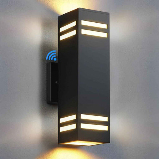 Modern Outdoor Wall Lights - Dusk to Dawn Square Matte Black Sconce with Bulbs, Aluminum Anti-Rust Up & Down Lighting for Porch & Garage
