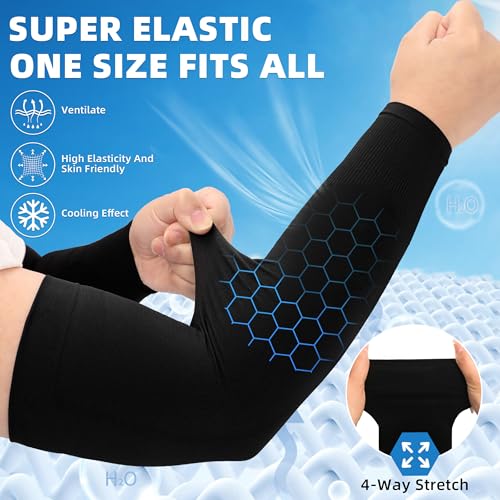 UPF 50 Sun Protection Arm Sleeves - 4 Pack Black, Dark Gray, White, Navy Blue