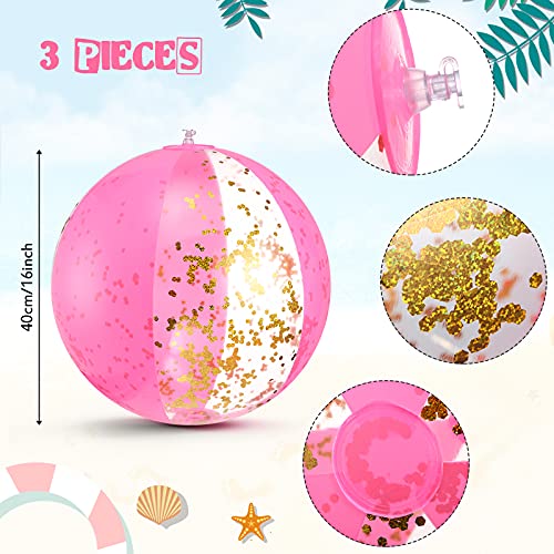 Inflatable Glitter Beach Balls - 16 Inch Pink - Pack of 3