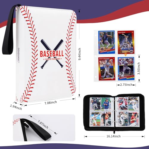 GEAGMAGC Baseball Card Binder 440-Pocket Trading Card Holder with Sleeves - 2.5x3.5 Cards, Water-Resistant PU Leather, 55 Sleeve Capacity