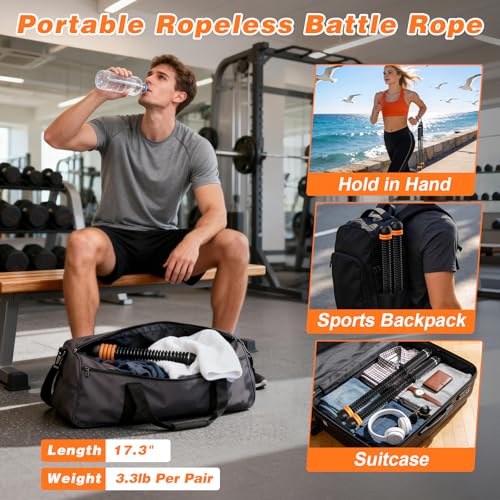 Ropeless Battle Rope - Cordless Fitness Rope with 8 Weight Rings - Black
