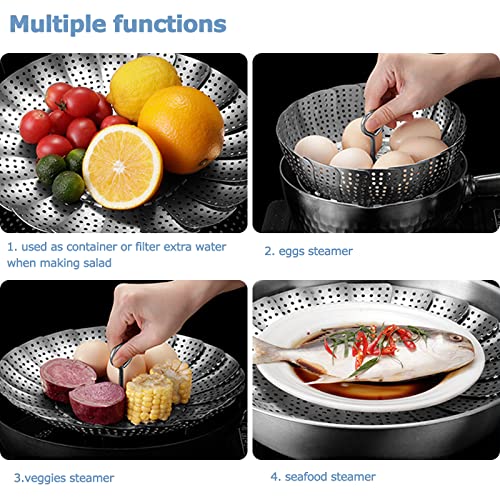 304 Stainless Steel Vegetable Steamer Basket Expandable for 6.4-10.2 Inch Pots with Tongs