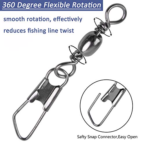 Fishing Snap Swivels - 50pcs Rolling Barrel Swivels with Safety Snaps