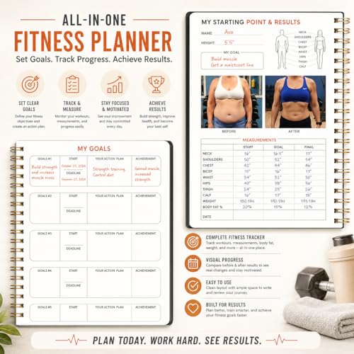 Workout Fitness Planner Journal - 5.6" x 8" Gym Progress Log - Black