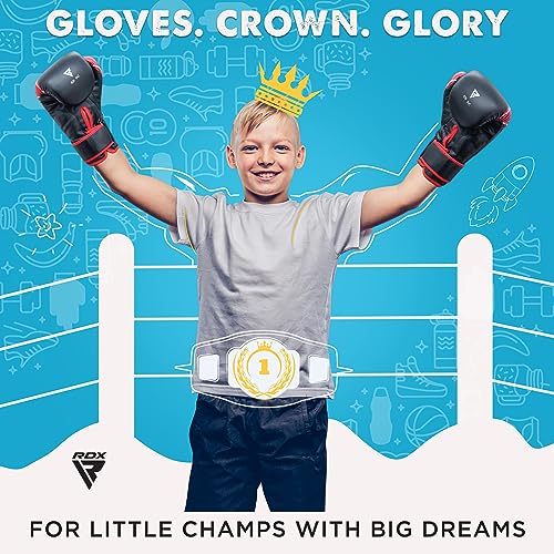 RDX Kids Boxing Gloves 6oz Maya Hide Leather Ventilated, Black
